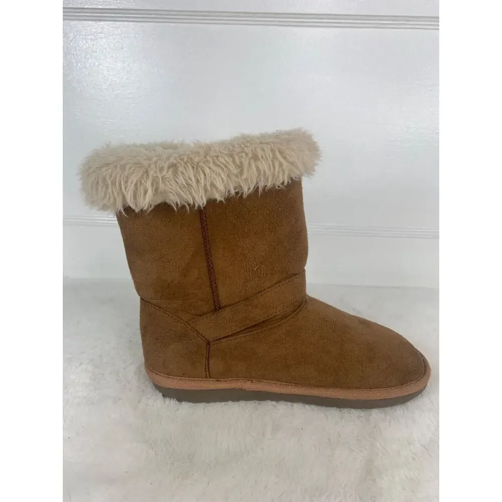 Place Brown Suede Girls Boots With Faux Fur Lining & Buckle Size 2